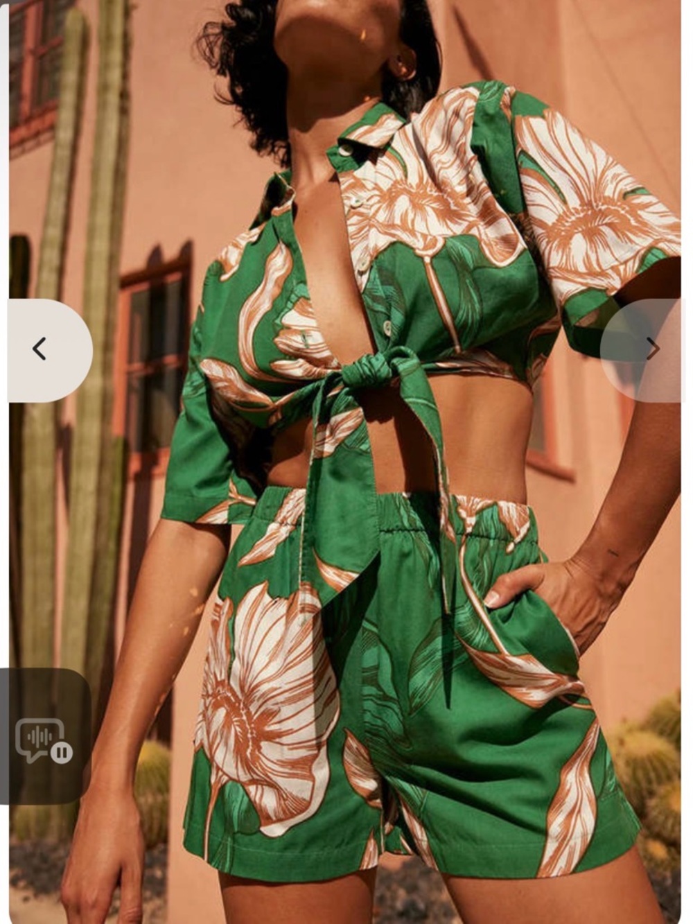 🌴 MISA LA- Kalema Top + Maite Shorts-  NWT XS Cartagena Flora Green Vacation Set